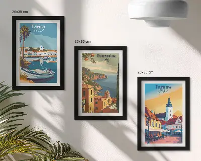Set 3 tablouri cu vederi ale orașelor de coastă și arhitectură