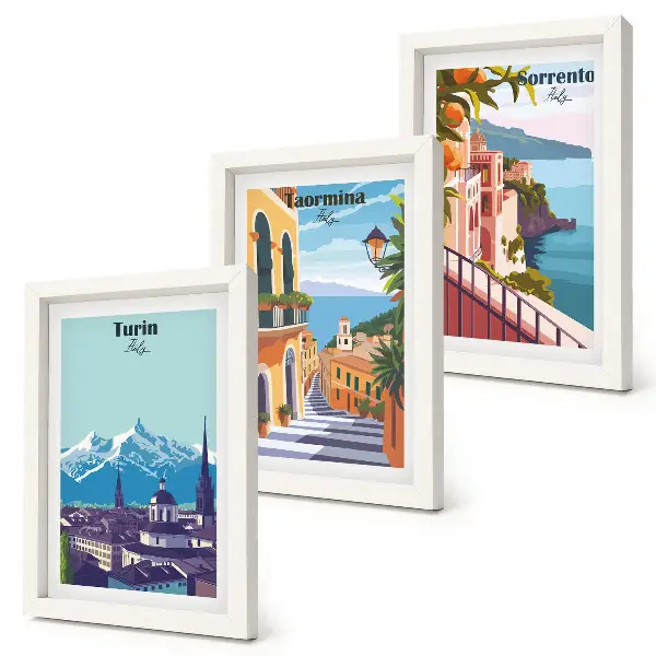 Set de 3 tablouri cu peisaje urbane colorate în stil retro