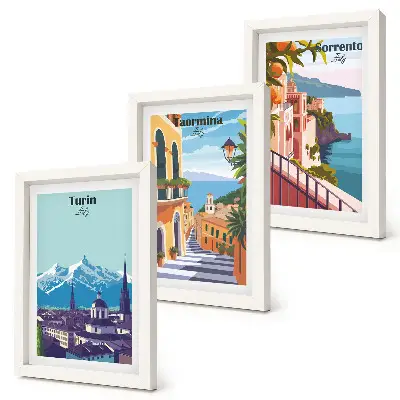 Set de 3 tablouri cu peisaje urbane colorate în stil retro