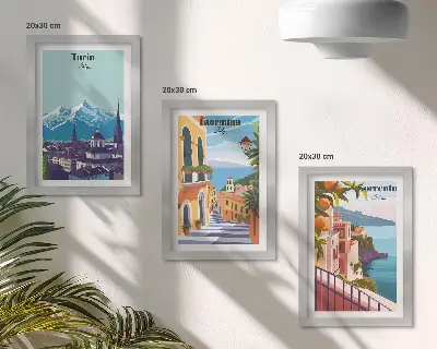 Set de 3 tablouri cu peisaje urbane colorate în stil retro