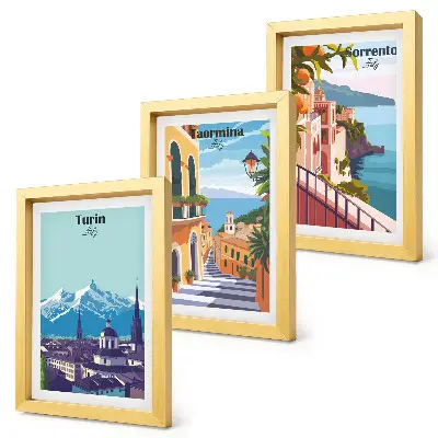 Set de 3 tablouri cu peisaje urbane colorate în stil retro