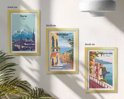 Set de 3 tablouri cu peisaje urbane colorate în stil retro