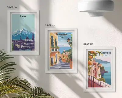 Set de 3 tablouri cu peisaje urbane colorate în stil retro