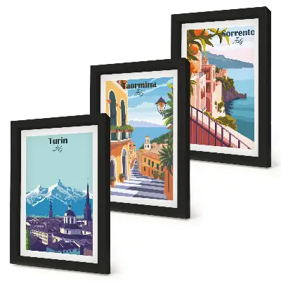 Set de 3 tablouri cu peisaje urbane colorate în stil retro