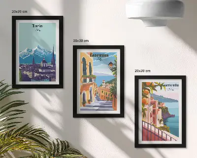 Set de 3 tablouri cu peisaje urbane colorate în stil retro