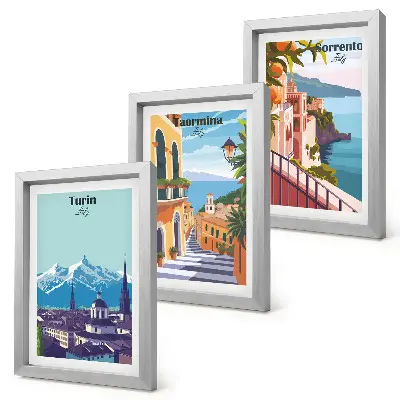 Set de 3 tablouri cu peisaje urbane colorate în stil retro