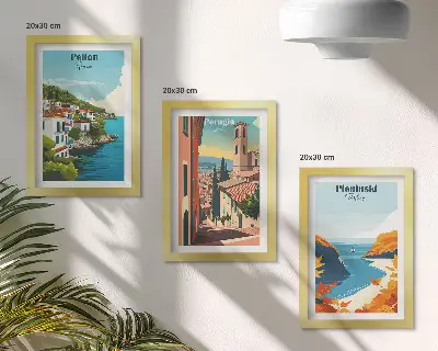 Galerie de perete cu peisaje pitorești în stil retro
