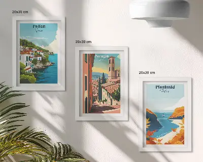 Galerie de perete cu peisaje pitorești în stil retro
