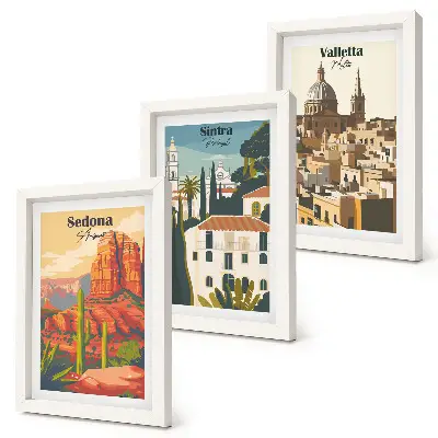 Galerie de perete cu peisaje urbane retro din Sedona, Sintra și Valletta