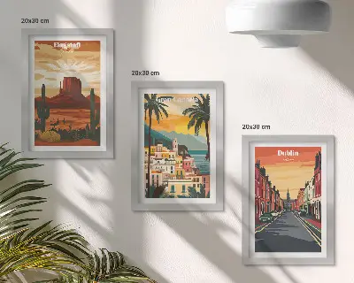 Set de 3 tablouri cu peisaje urbane și naturale în culori calde