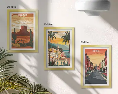 Set de 3 tablouri cu peisaje urbane și naturale în culori calde
