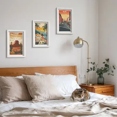 Set de 3 tablouri cu peisaje urbane și naturale în culori calde