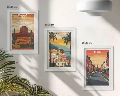 Set de 3 tablouri cu peisaje urbane și naturale în culori calde