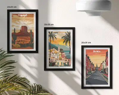 Set de 3 tablouri cu peisaje urbane și naturale în culori calde