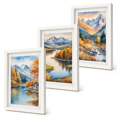 Galerie de perete Vedere la munte cu râu și copaci de toamnă