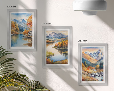 Galerie de perete Vedere la munte cu râu și copaci de toamnă