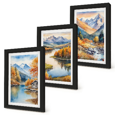 Galerie de perete Vedere la munte cu râu și copaci de toamnă