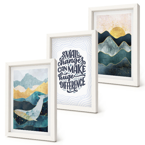 Set 3 tablouri Inscripție inspirațională cu peisaje montane abstracte