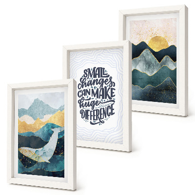 Set 3 tablouri Inscripție inspirațională cu peisaje montane abstracte