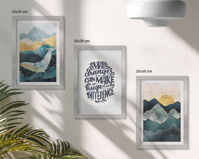 Set 3 tablouri Inscripție inspirațională cu peisaje montane abstracte