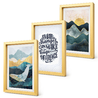 Set 3 tablouri Inscripție inspirațională cu peisaje montane abstracte