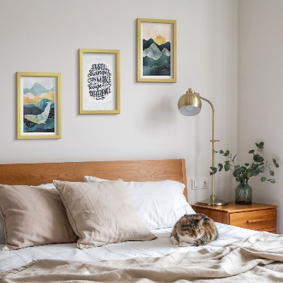 Set 3 tablouri Inscripție inspirațională cu peisaje montane abstracte