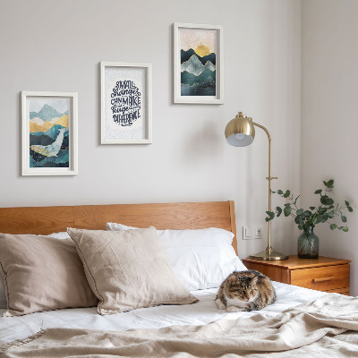 Set 3 tablouri Inscripție inspirațională cu peisaje montane abstracte
