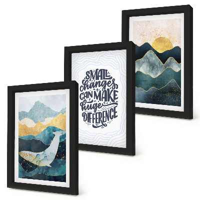 Set 3 tablouri Inscripție inspirațională cu peisaje montane abstracte