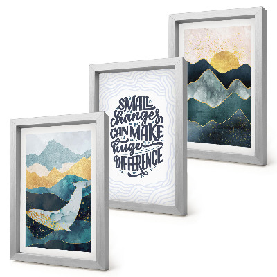 Set 3 tablouri Inscripție inspirațională cu peisaje montane abstracte