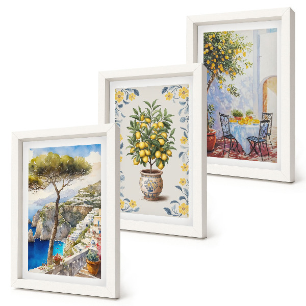 Set 3 tablouri Picturi italiene cu vedere la mare și lămâi