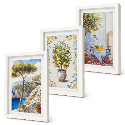 Set 3 tablouri Picturi italiene cu vedere la mare și lămâi