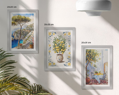Set 3 tablouri Picturi italiene cu vedere la mare și lămâi