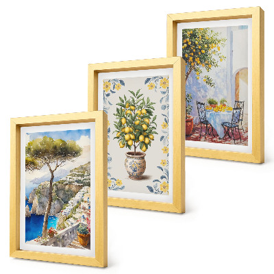 Set 3 tablouri Picturi italiene cu vedere la mare și lămâi