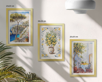 Set 3 tablouri Picturi italiene cu vedere la mare și lămâi