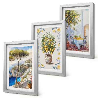 Set 3 tablouri Picturi italiene cu vedere la mare și lămâi