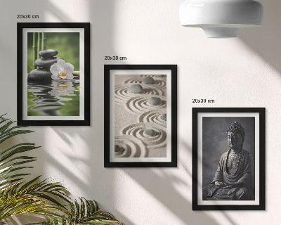 Set 3 tablouri Vedere relaxantă a lui Buddha, pietre pe plajă și bambus