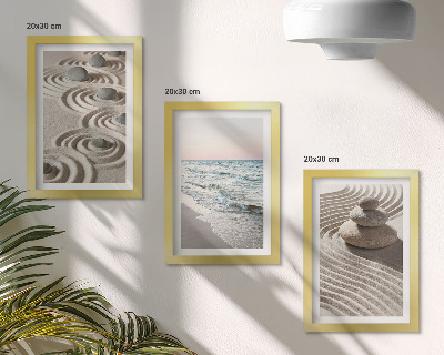 Set 3 tablouri Valuri calme de nisip și apă cu pietre pe plajă