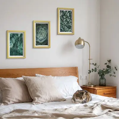 Galerie de perete cu frunze verzi de plante suculente și crenguțe delicate