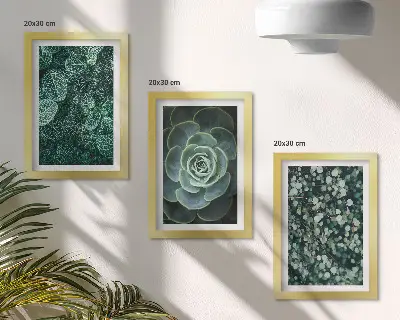 Galerie de perete cu frunze verzi de plante suculente și crenguțe delicate