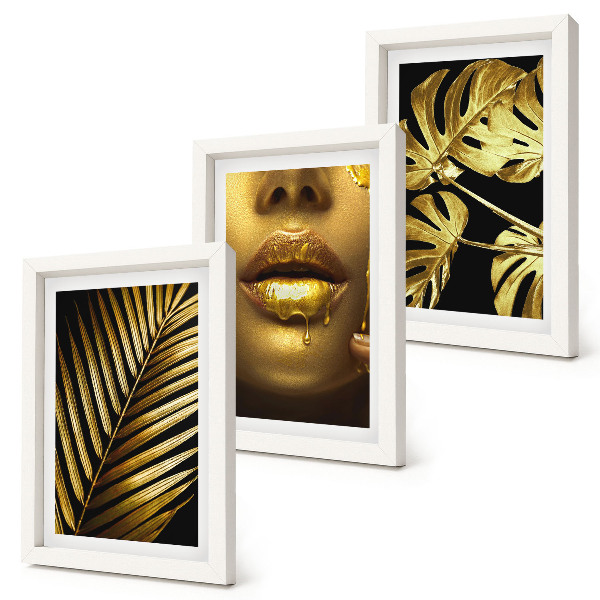 Set 3 tablouri Frunze de palmier, chip de femeie, frunze de monstera