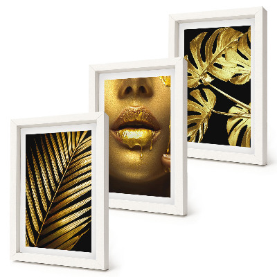 Set 3 tablouri Frunze de palmier, chip de femeie, frunze de monstera