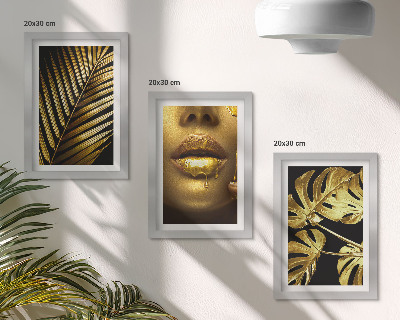 Set 3 tablouri Frunze de palmier, chip de femeie, frunze de monstera