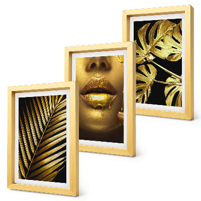 Set 3 tablouri Frunze de palmier, chip de femeie, frunze de monstera