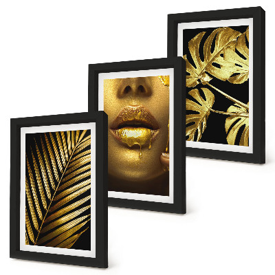 Set 3 tablouri Frunze de palmier, chip de femeie, frunze de monstera