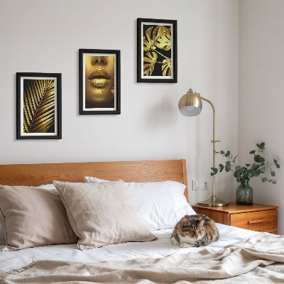 Set 3 tablouri Frunze de palmier, chip de femeie, frunze de monstera