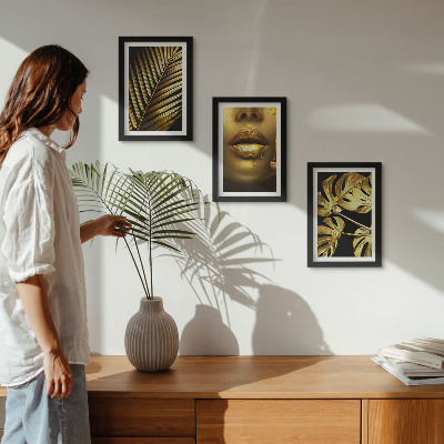 Set 3 tablouri Frunze de palmier, chip de femeie, frunze de monstera
