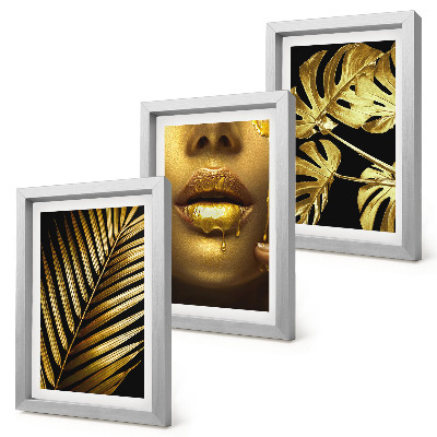 Set 3 tablouri Frunze de palmier, chip de femeie, frunze de monstera