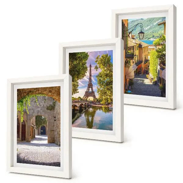 Galerie de perete cu străzi frumoase, arhitectură istorică și Turnul Eiffel