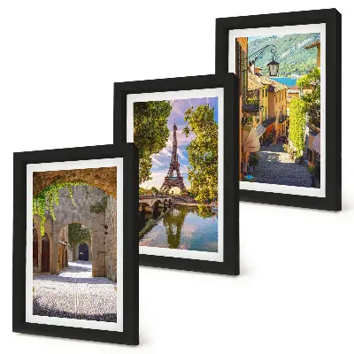 Galerie de perete cu străzi frumoase, arhitectură istorică și Turnul Eiffel