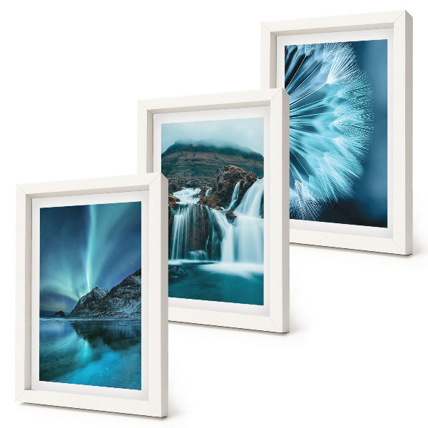Set 3 tablouri Peisaje de iarnă cu cascade și aurore boreale